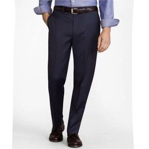 Brooks Brothers Men's Madison Fit Flat-Front Wool Trousers Navy Black 38 32